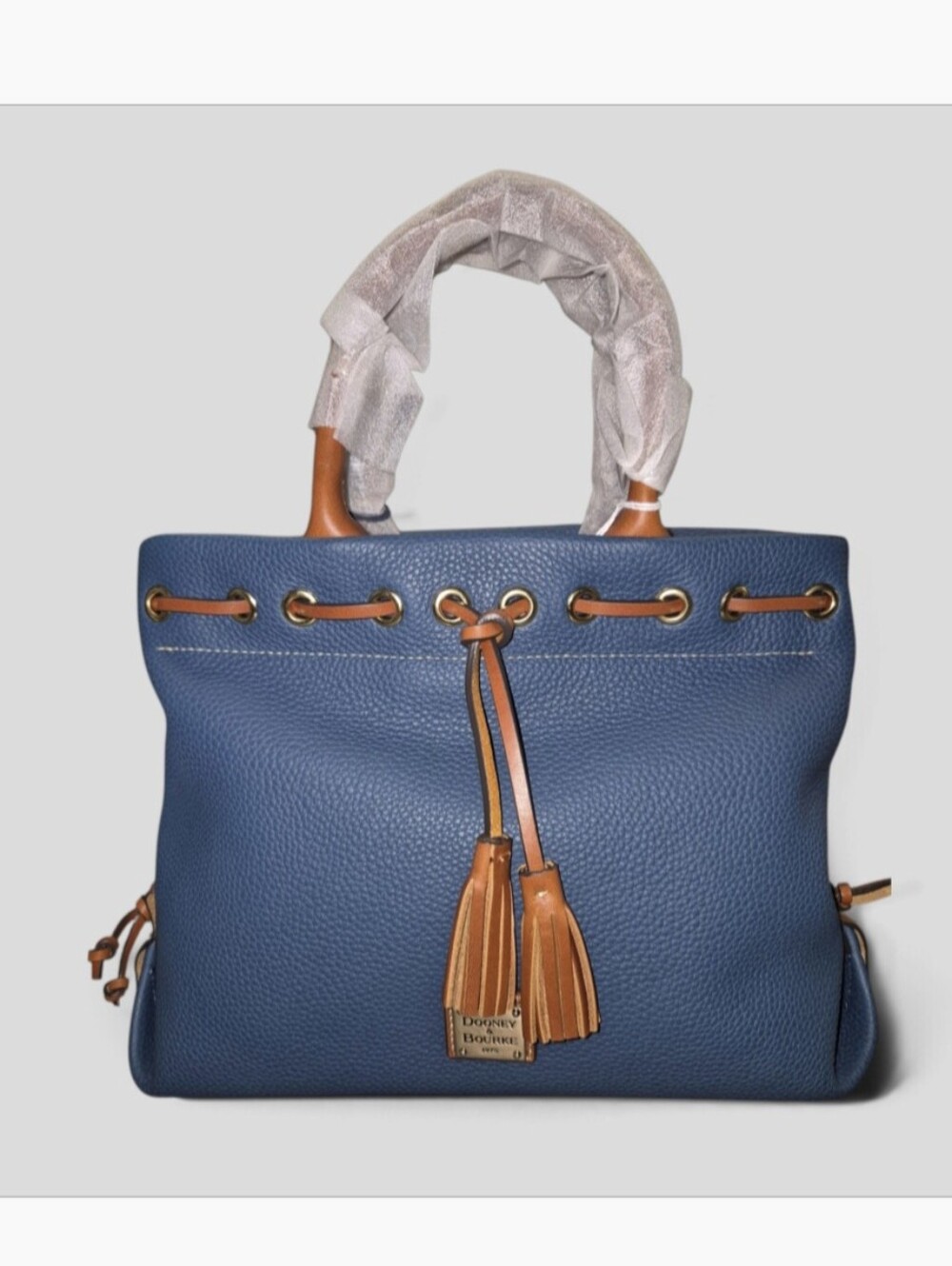 Dooney & Bourke Blue Pebbled Leather Grain Tassel Tote With GoldTone Hardware
